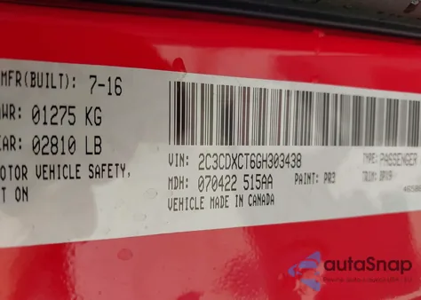 2016 Dodge Charger R/T из США, поврежденный, VIN 2C3CDXCT6GH303438